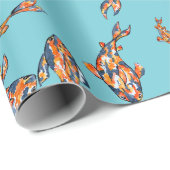 Wasserfarben-Koi-Fischmuster auf blauem Wrapping-P Geschenkpapier (Rolleneckpunkt)