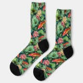 Wasserfarben-Koi- und Lilien-Crew-Socken Socken (Linkes Detail)
