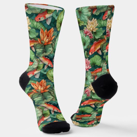 Wasserfarben-Koi- und Lilien-Crew-Socken Socken (Gewinkelt)