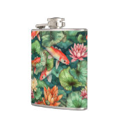 Wasserfarben Koi und Wasser-Lilien-Hüftkolben Flachmann (Links)