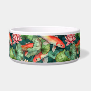 Wasserfarben Koi und Wasser Lilien Keramik Pet Bow Napf