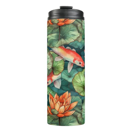 Wasserfarben Koi und Wasser Lilien Thermal Tumbler Thermosbecher (Vorderseite)