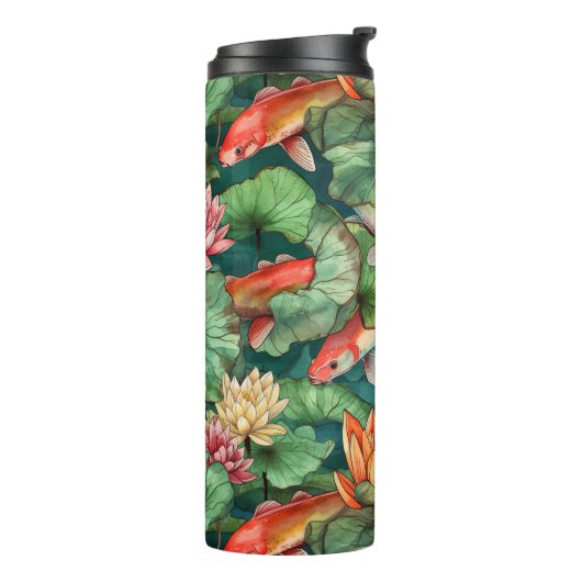 Wasserfarben Koi und Wasser Lilien Thermal Tumbler Thermosbecher (Nach links gedreht)