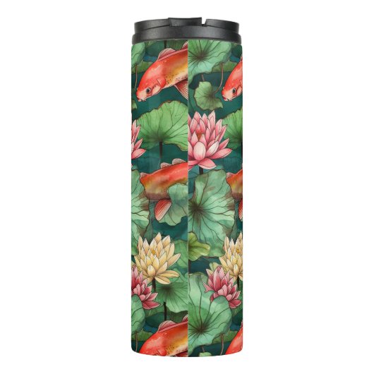 Wasserfarben Koi und Wasser Lilien Thermal Tumbler Thermosbecher (Rückseite)