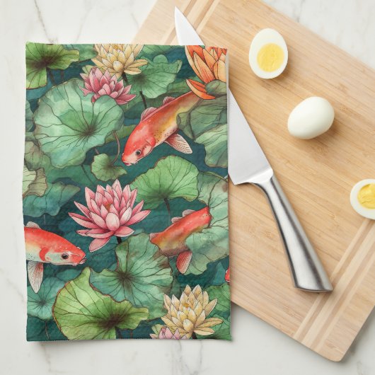 Wasserfarben Koi und Wasserhäuser Küchentücher (Viertel Falte)