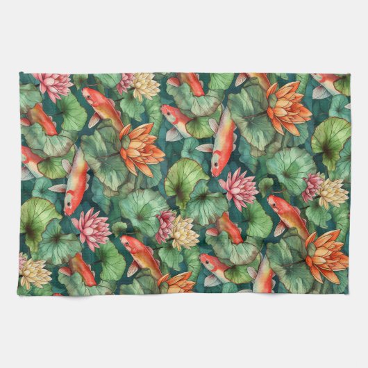 Wasserfarben Koi und Wasserhäuser Küchentücher (Horizontal)