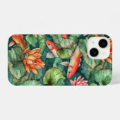 Wasserfarben Koi und Wasserlies - Slim Fit iPhone Hülle (Rückseite (Horizontal))