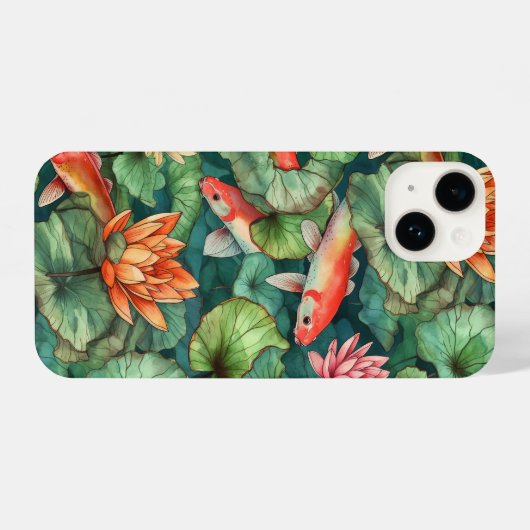 Wasserfarben Koi und Wasserlies - Slim Fit iPhone Hülle (Rückseite (Horizontal))