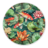 Wasserfarben-Koi- und Wasserlilien-Keramik Keramikknauf (Vorderseite)