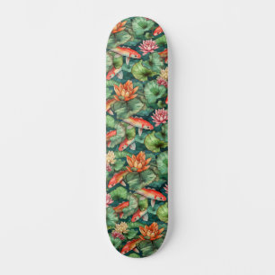 Wasserfarben-Koi- und Wasserlilien-Skateboard Skateboard