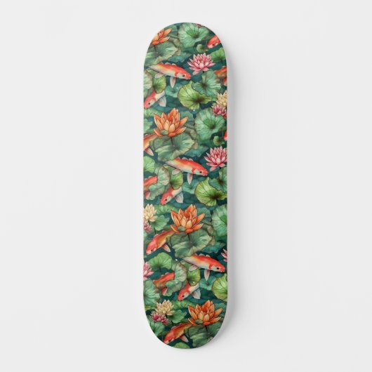 Wasserfarben-Koi- und Wasserlilien-Skateboard Skateboard (Vorderseite)