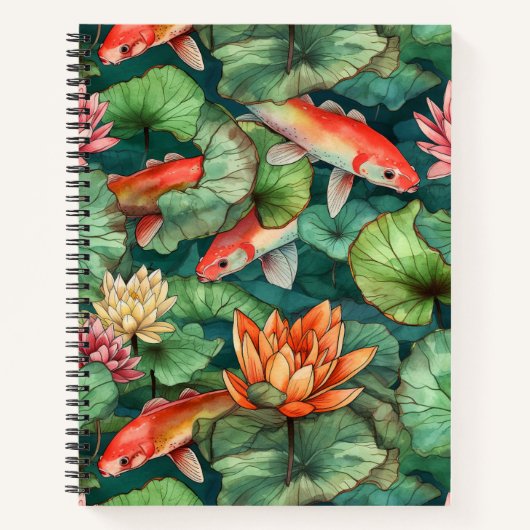 Wasserfarben-Koi und Wasserlilien-SpiralNotebook Notizblock (Vorderseite)