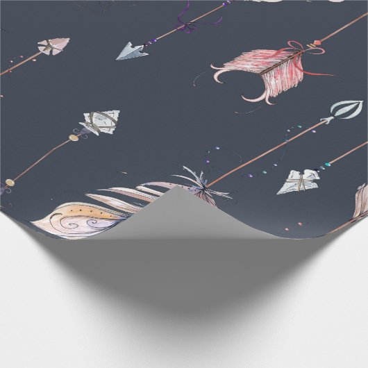 Wasserfarben Krähen und Federn Muster Geschenkpapier (Ecke)