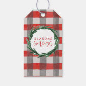 Wasserfarben-Kranz und Karo Weihnachten Geschenkanhänger (Vorderseite)