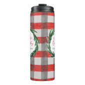 Wasserfarben-Kranz und Karo Weihnachtsgeschenk Thermosbecher (Vorderseite)