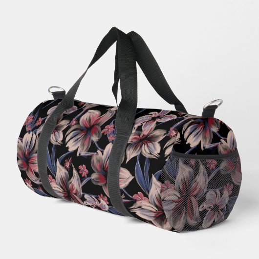 Wasserfarben Krimson Floral auf schwarz Duffle Bag (Rechte Ecke)