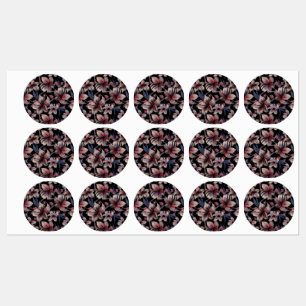 Wasserfarben Krimson Floral auf schwarz Etiketten