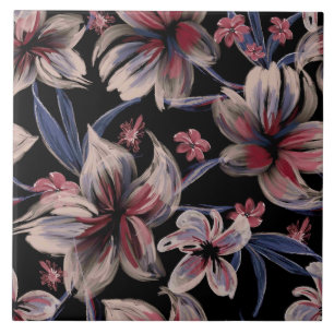 Wasserfarben Krimson Floral auf schwarz Fliese