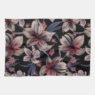 Wasserfarben Krimson Floral auf schwarz Geschirrtuch