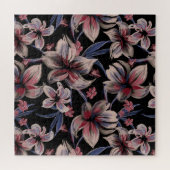 Wasserfarben Krimson Floral auf schwarz Puzzle (Horizontal)