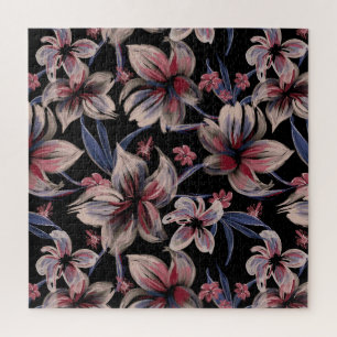 Wasserfarben Krimson Floral auf schwarz Puzzle