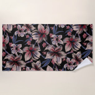 Wasserfarben Krimson Floral auf schwarz Strandtuch
