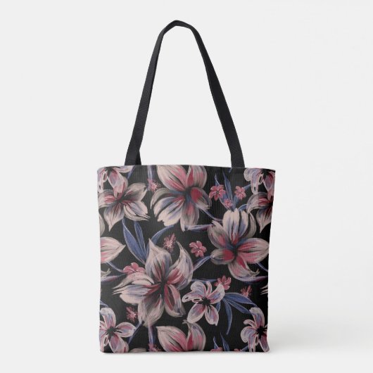 Wasserfarben Krimson Floral auf schwarz Tasche (Rückseite)