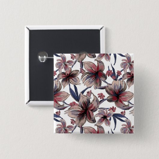 Wasserfarben Krimson Floral auf Weiß Button (Vorne & Hinten)