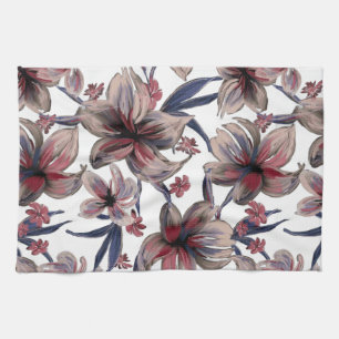 Wasserfarben Krimson Floral auf Weiß Geschirrtuch