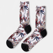 Wasserfarben Krimson Floral auf Weiß Socken (Linkes Detail)