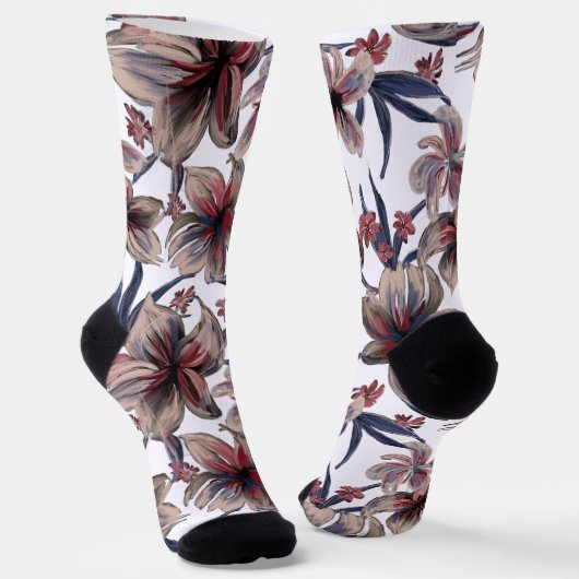 Wasserfarben Krimson Floral auf Weiß Socken (Gewinkelt)