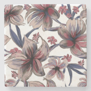 Wasserfarben Krimson Floral auf Weiß Steinuntersetzer