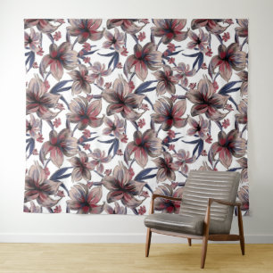 Wasserfarben Krimson Floral auf Weiß Wandteppich