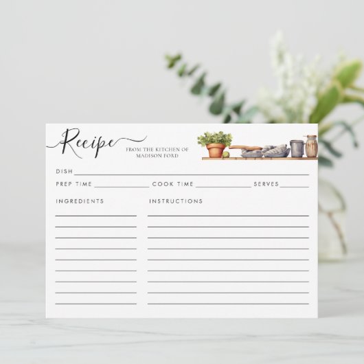 Wasserfarben Küchenschelf Polster Utensipe Karte (Stehend Vorderseite)