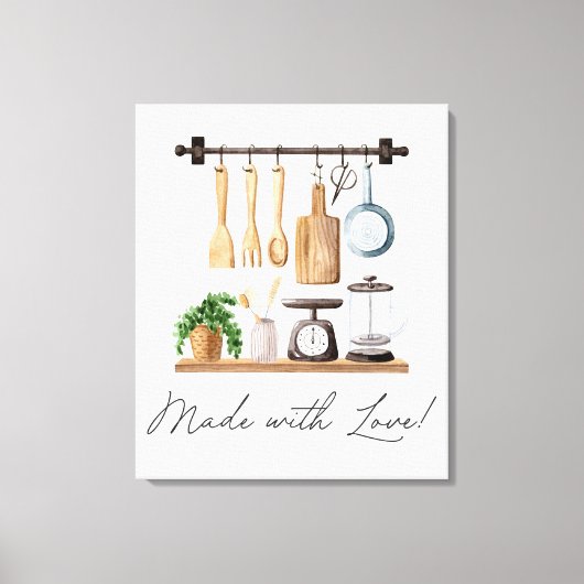 Wasserfarben Küchenutensilien Kochen Zitat Leinwanddruck (Vorderseite)