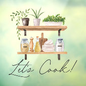 Wasserfarben-Küchenutensilien und Hauspflanzenange Fensteraufkleber (Blatt 3)