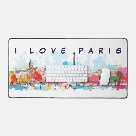 Wasserfarben Kunst, Liebe Paris Eiffelturm Schreibtischunterlage (Tastatur & Maus)