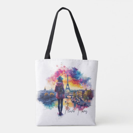 Wasserfarben Kunst, Liebe Paris Eiffelturm Tasche (Rückseite)