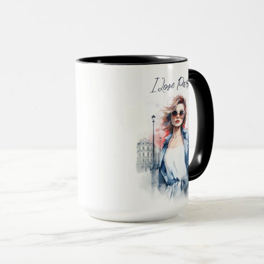 Wasserfarben Kunst, Liebe Paris Eiffelturm Tasse (VorderseiteRechts)