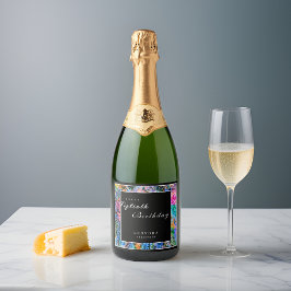 Wasserfarben Künstlerische Blume JEDE Geburtstagsp Schaumweinetikett