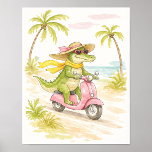 Wasserfarben-Kunstprint Strandkrokodil Poster
