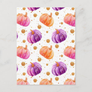 Wasserfarben Kürbis Herbst Muster Postkarte