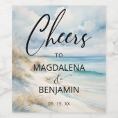 Wasserfarben Küste Nautical Seascape Beach Hochzei Weinetikett (Einzelnes Label)