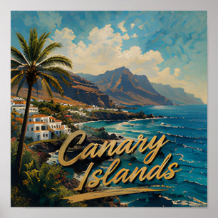 Wasserfarben-Landschaft der Kanarischen Inseln am Poster
