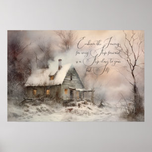 Wasserfarben-Landschaft eines Cottage Poster