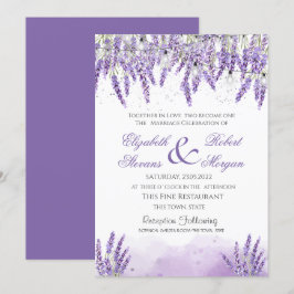 Wasserfarben Lavander Blume String Lights Hochzeit Einladung