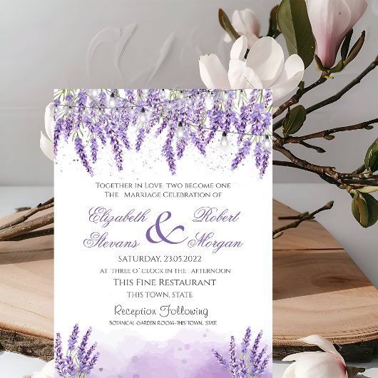 Wasserfarben Lavander Blume String Lights Hochzeit Einladung