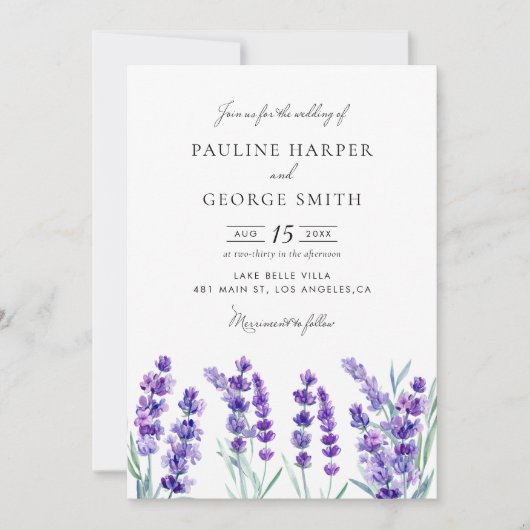 Wasserfarben Lavendel Blume Frühjahrssehen Einladung (Vorderseite)