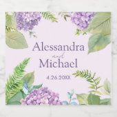 Wasserfarben-Lavendel-Hydrangea-Blume Hochzeit Schaumweinetikett (Einzelnes Label)