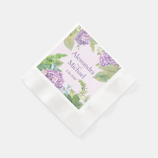 Wasserfarben-Lavendel-Hydrangea-Blume Hochzeit Serviette (Ecke)
